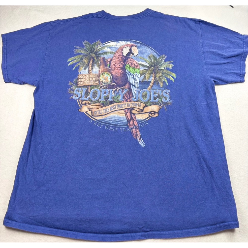 Sloppy Joe's Key West Bar T-Shirt XL Blue Parrot Graphic Souvenir Gildan Cotton